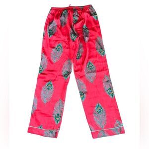 Their Nibs Vintage Women's Red Peacock Feather Satin Pajama Panst Size Small